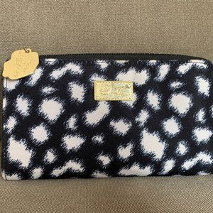 Luv Betsey Johnson "Cheetah" Wallet Zip Around Black White Gold Accents